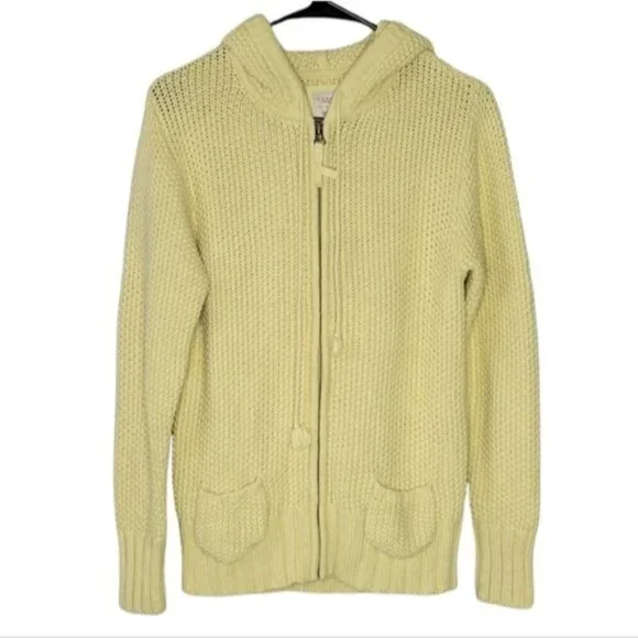 Old Navy Yellow Knit Zip Front Hoodie Sweater